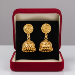 Nauraad Gold Plated Traditional Jhumka Earrings for Women – Antique Floral Dome Jhumki with Bead Dangle – Ethnic Temple Jewellery for Saree, Wedding & Festivals