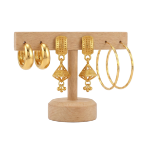 Nauraad Gold Plated Earring Combo Set for Women | 3 Pairs: Geometric Pyramid Drops, Chunky Huggies & Textured Hoops | Lightweight Fashion Jewelry for Daily & Party Wear