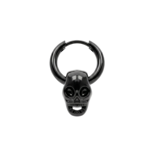 Nuraad Stainless Steel Black Skull Hoop Earrings for Men, Hypoallergenic Hinged Dangle Huggie with 3D Skeleton Charm, Gothic Biker Jewelry Gift